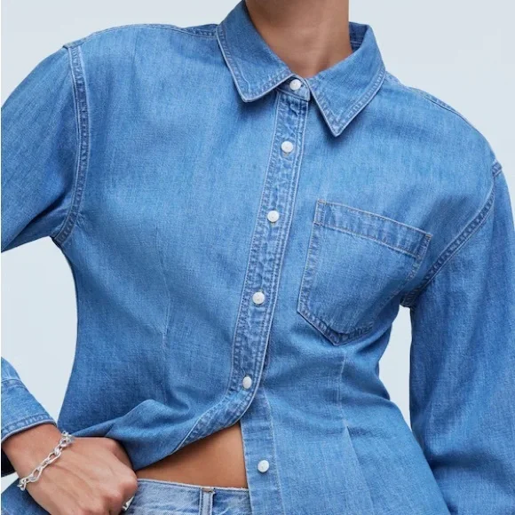 Madewell Chambray Denim Darted Button-Up Long Sleeve Shirt XS - Picture 10 of 11